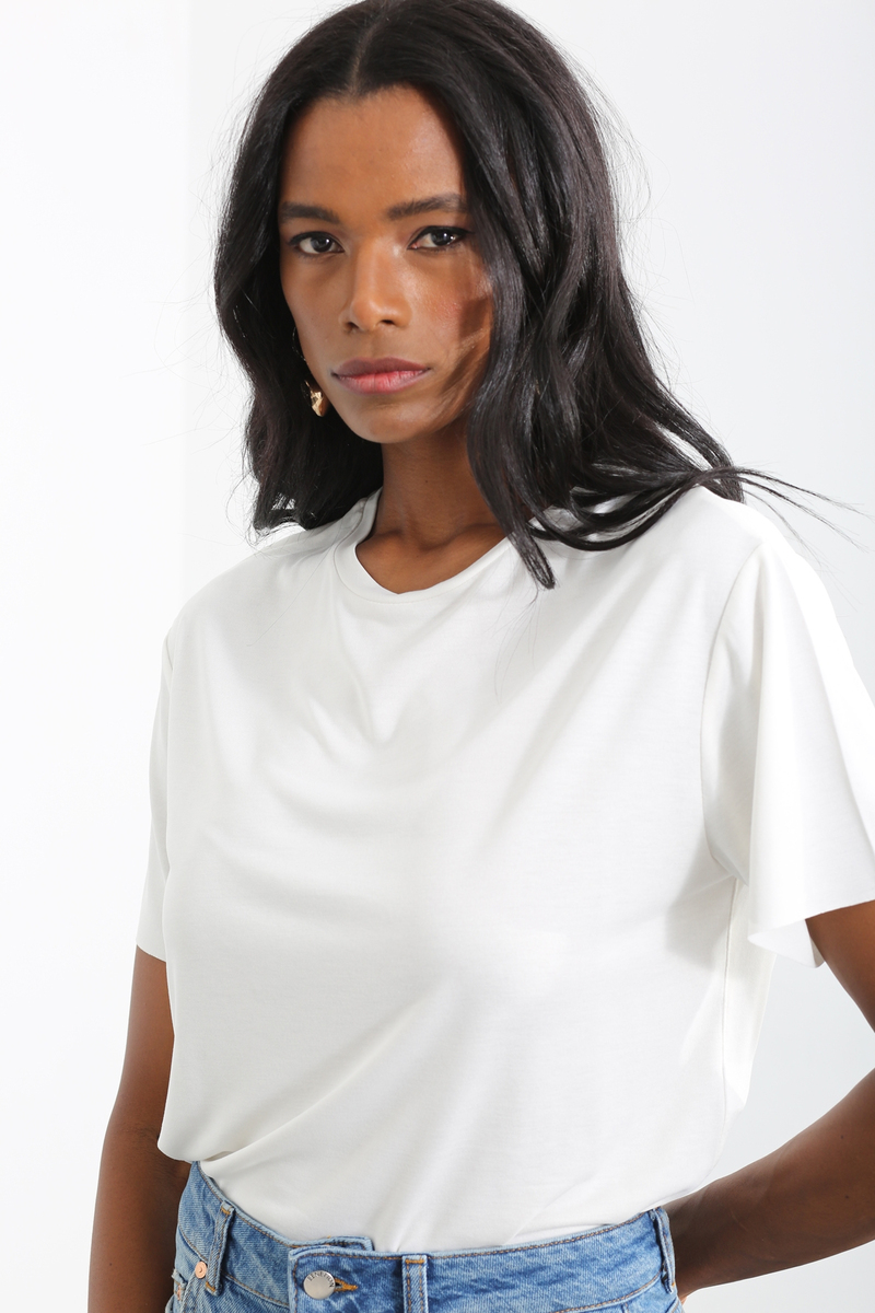 Ekru Bisiklet Yaka Basic Tshirt 