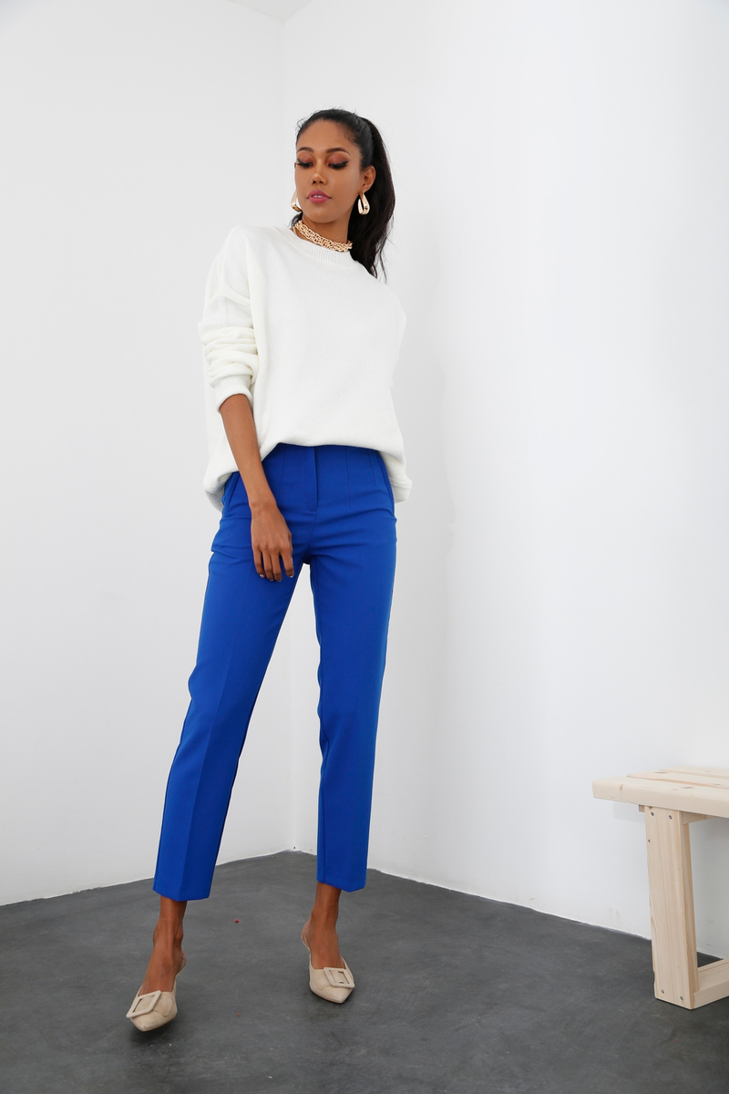 Ekru Bisiklet Yaka Oversize Kazak 3262