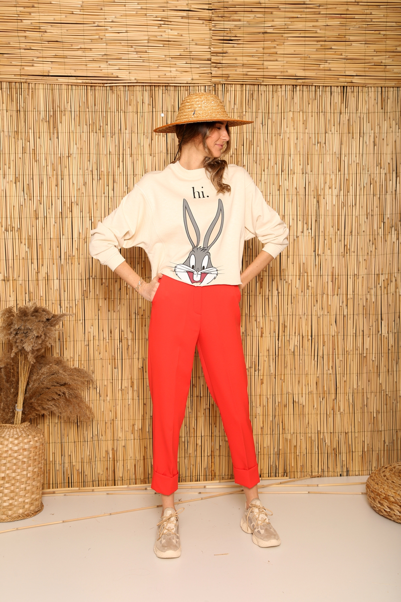 Ekru Bugs Bunny Baskılı Sweatshirt