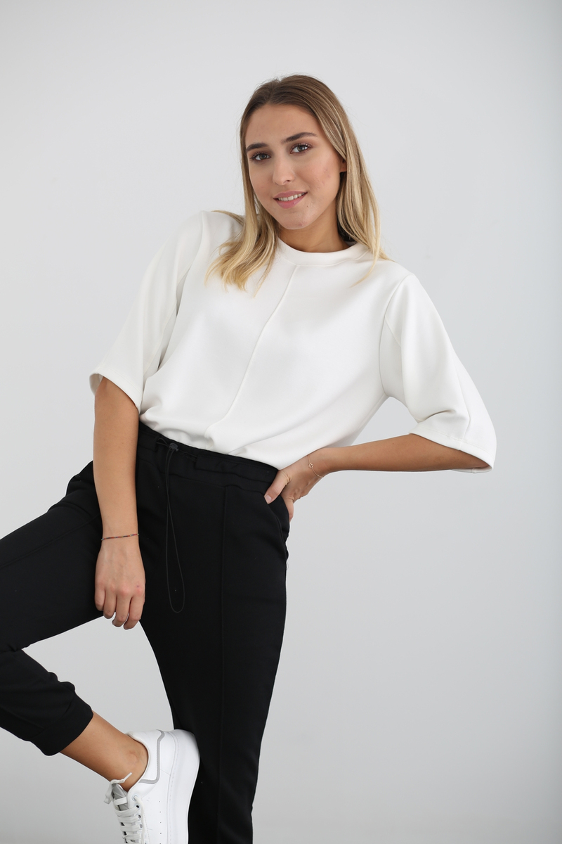 Ekru Dikiş Detaylı Sweatshirt 25387