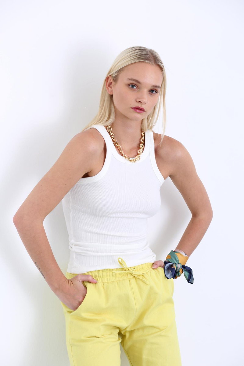 Ekru Halter Yaka Fitilli Atlet 3861