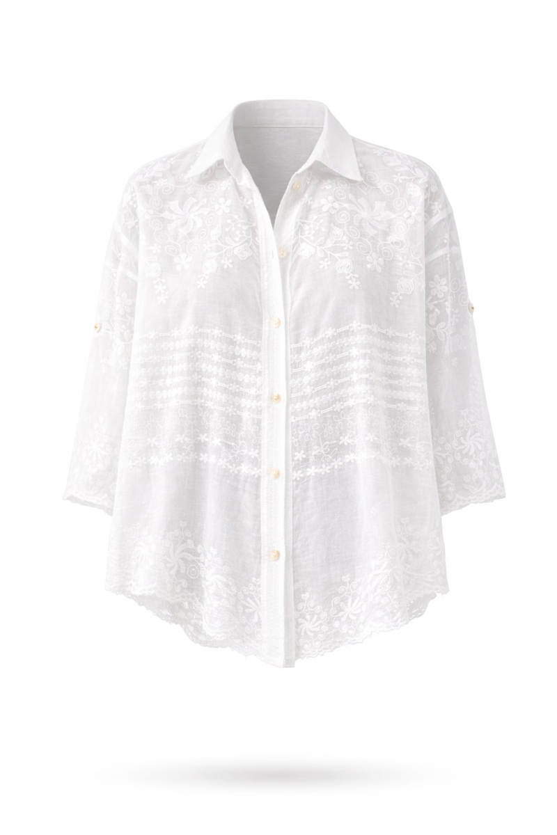Ekru İthal Nakışlı Gömlek 39028