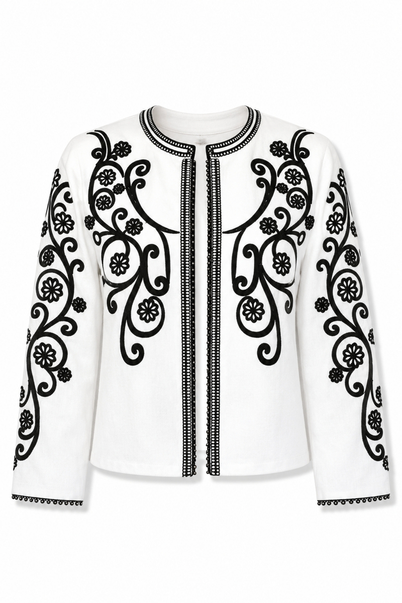 Ekru Nakış İşlemeli Gabardin Ceket 6268