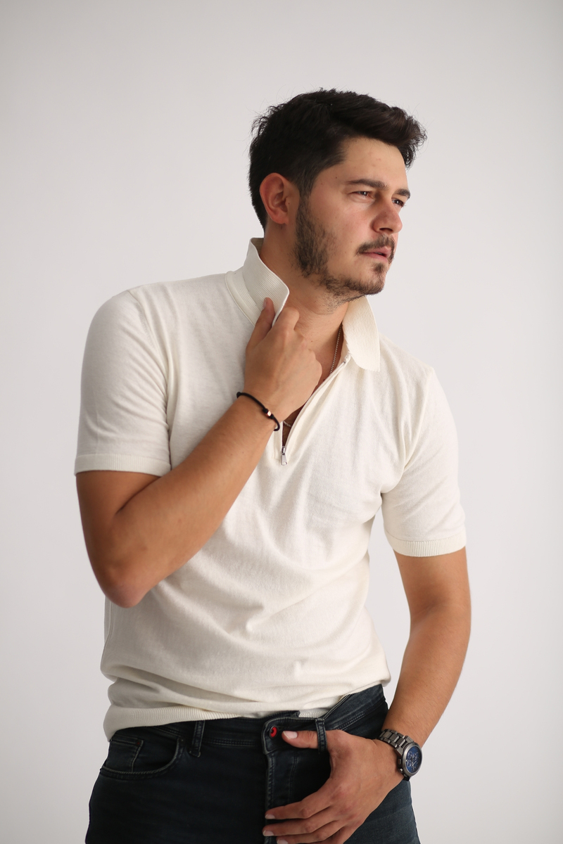 Ekru Önü Fermuarlı Tshirt 20102003