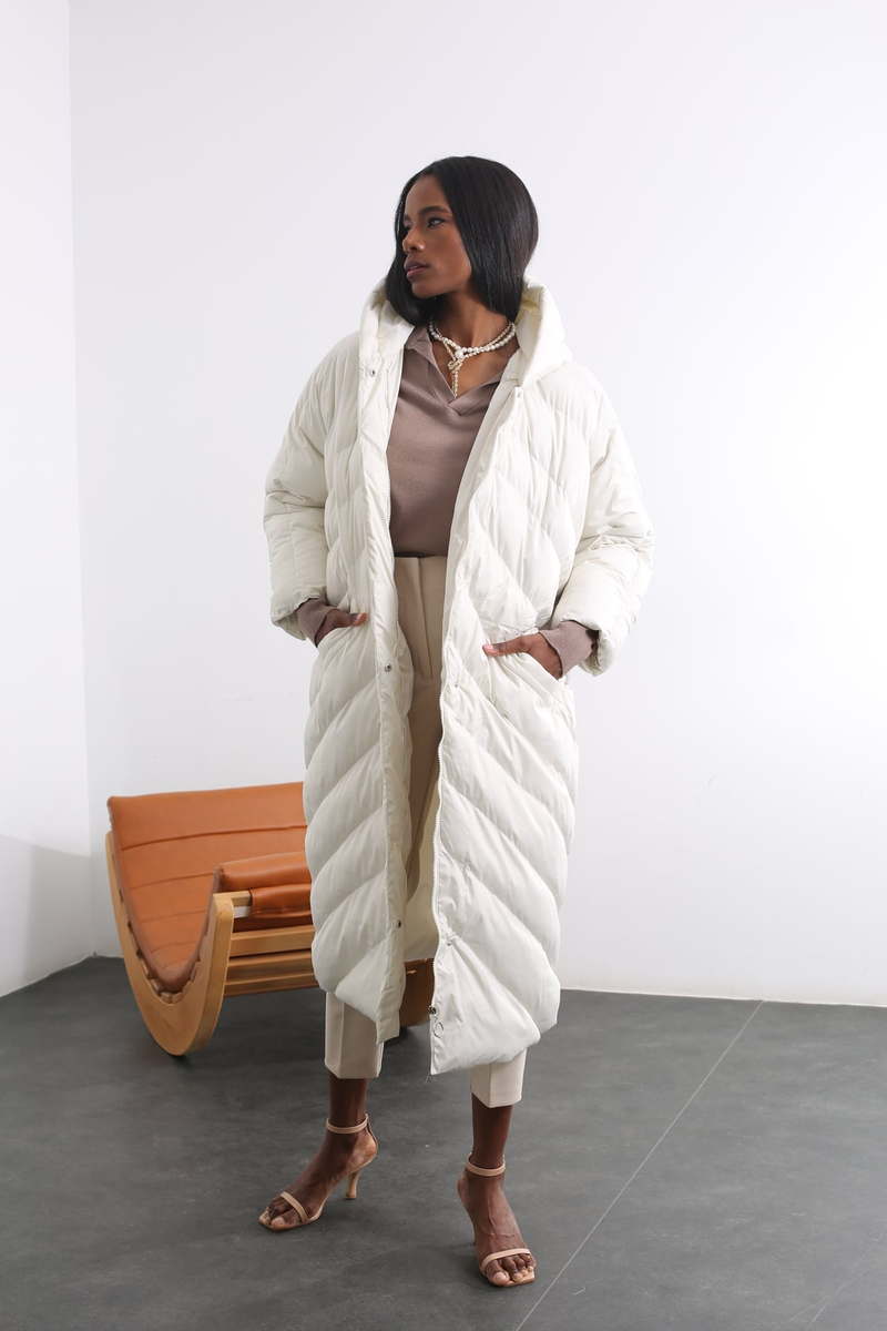 Ekru Oversize Şişme Mont D89609