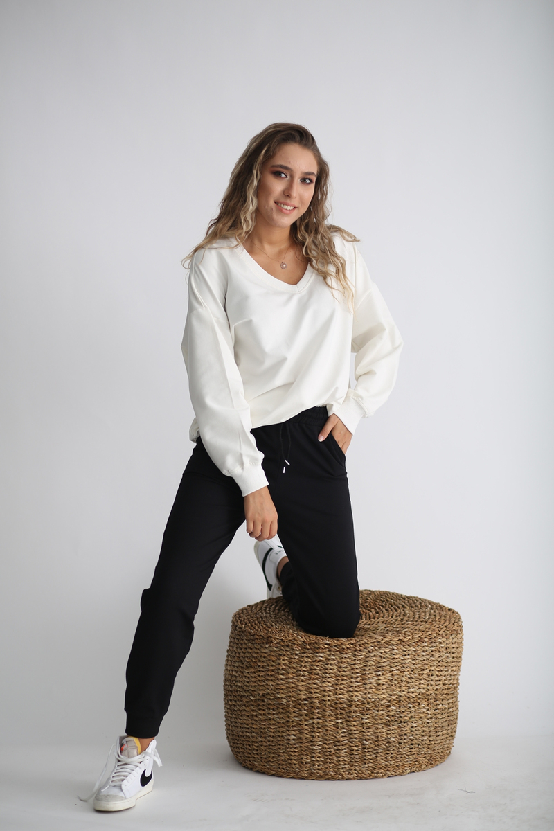Ekru V Yaka Sweatshirt 4910