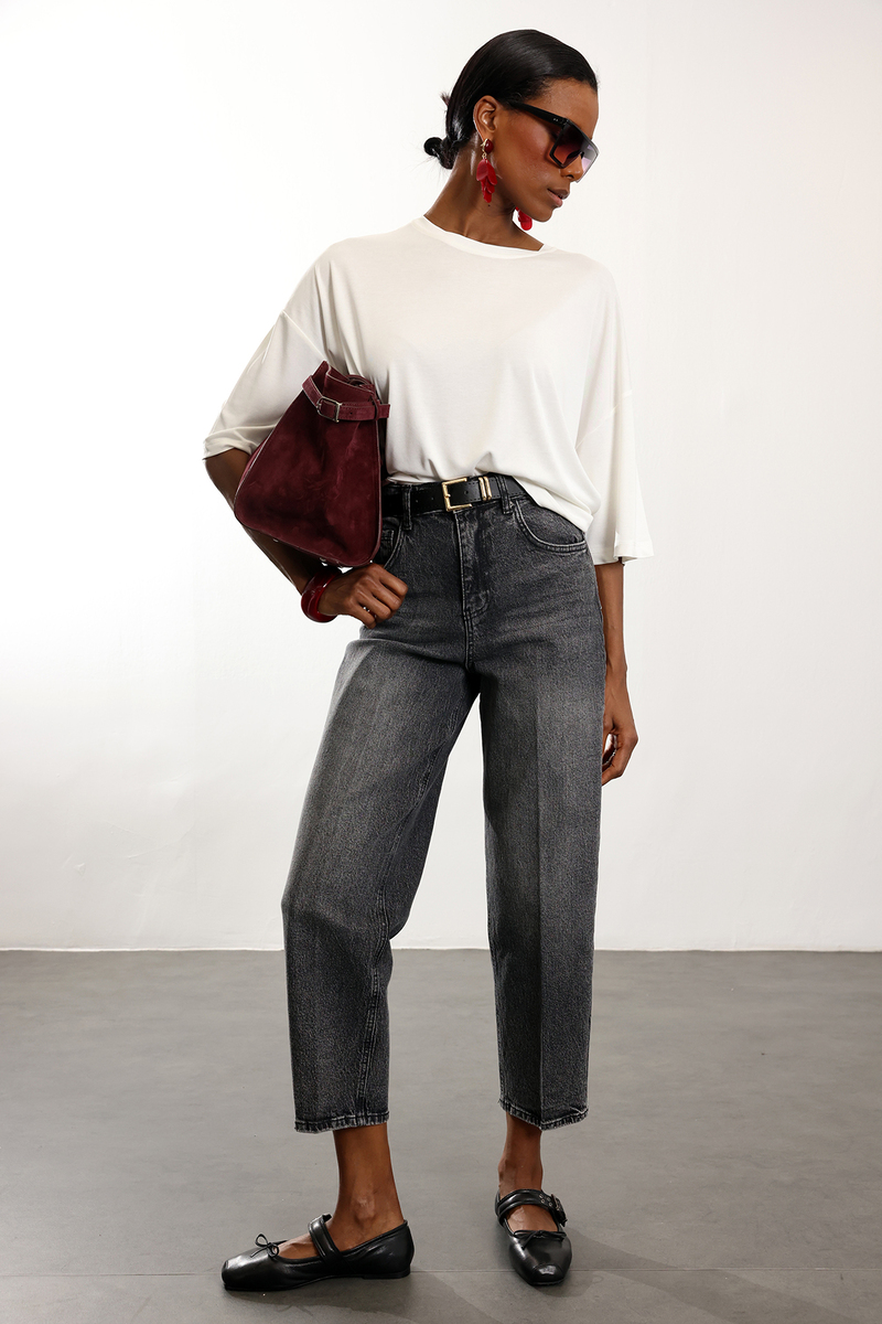 Füme Kemerli Baggy Jean 3010