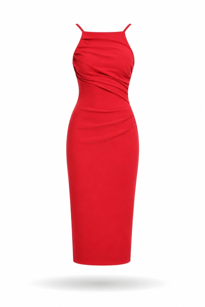Fuşya Drapeli Midi Boy Elbise 12389