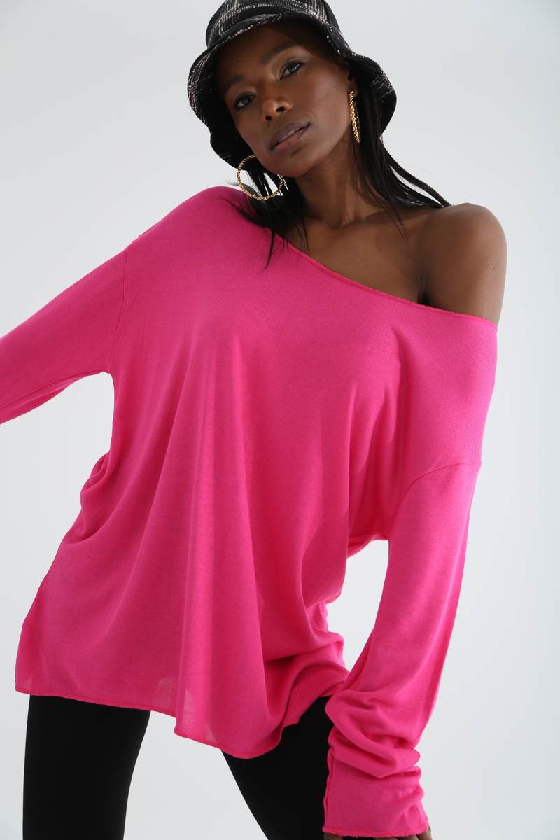 Fuşya Kayık Yaka Bluz 