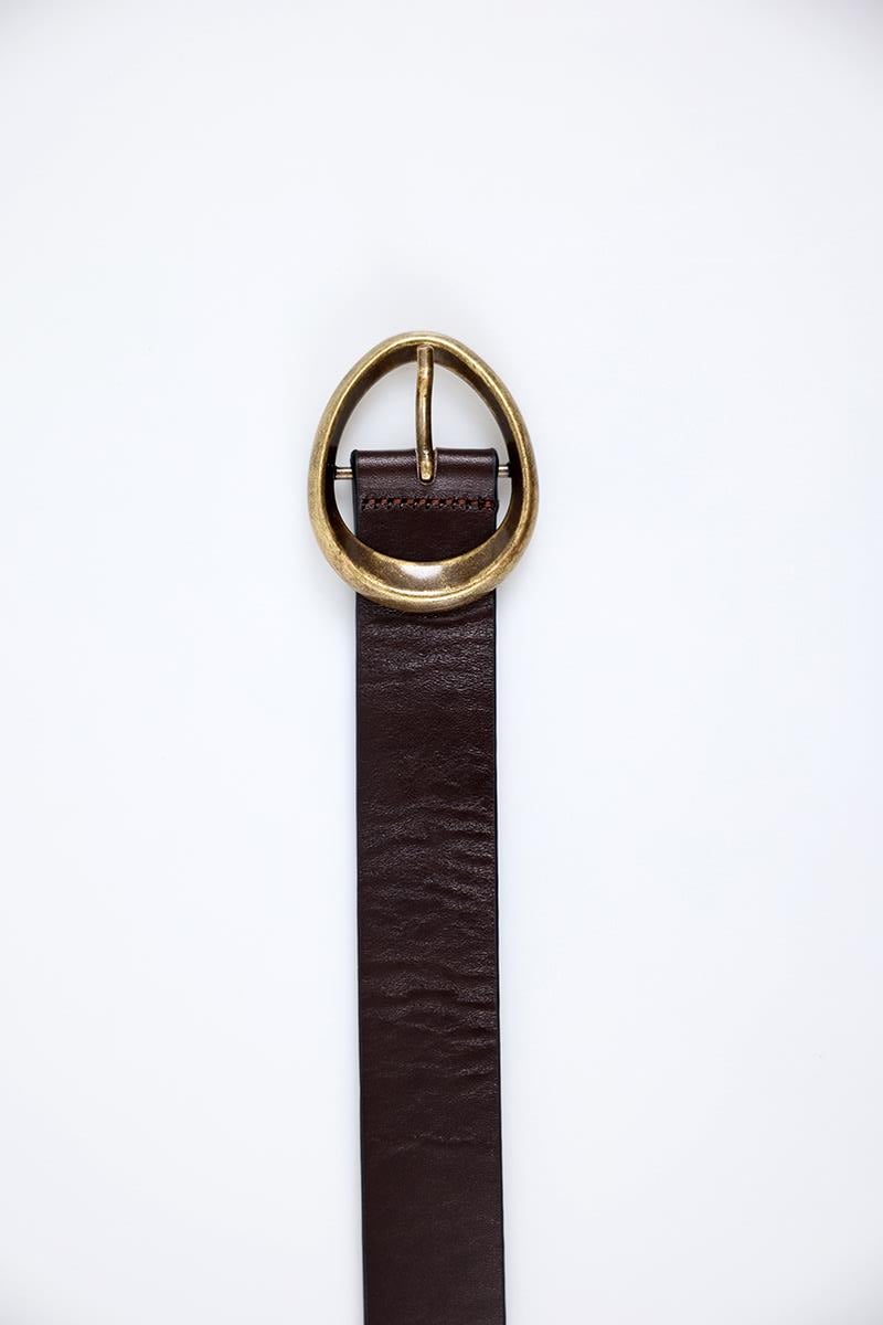 Gold Oval Tokalı Acı Kahve Deri Kemer 