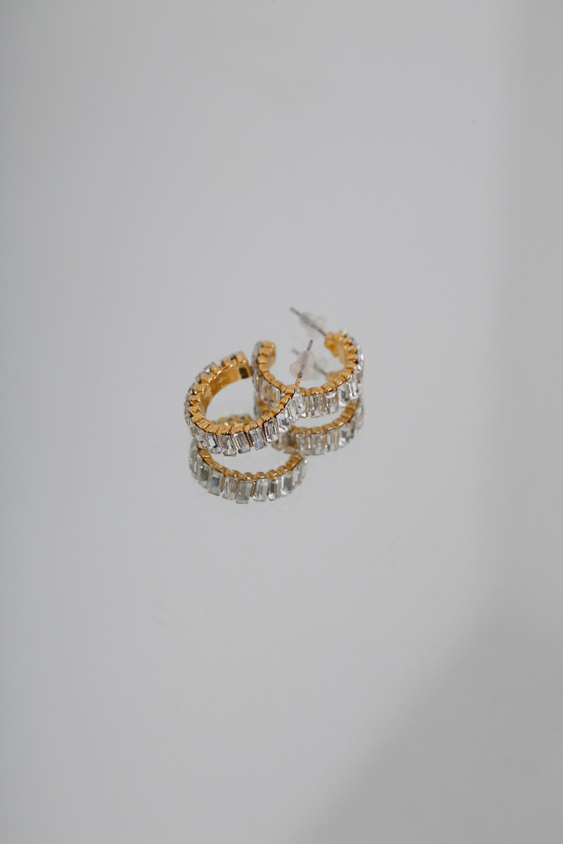 Gold Zirkon Taşlı Halka Küpe 