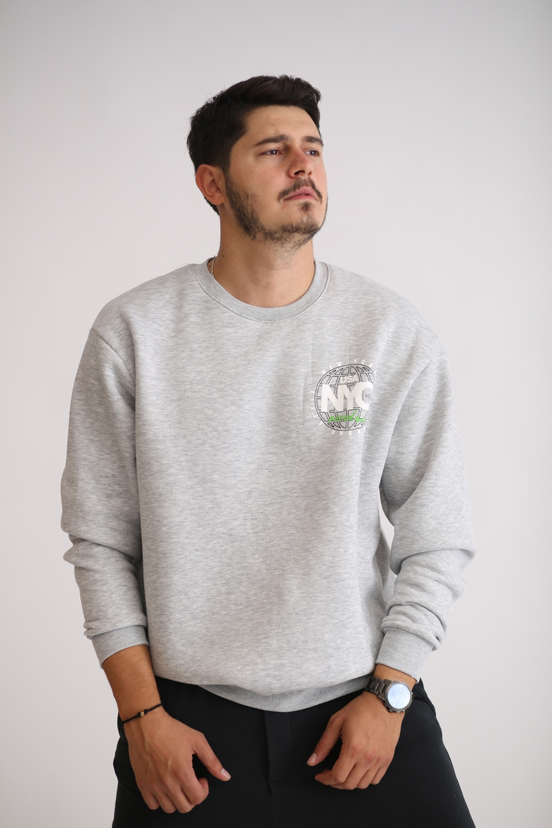 Gri Baskılı Şardonlu Sweatshirt K-272
