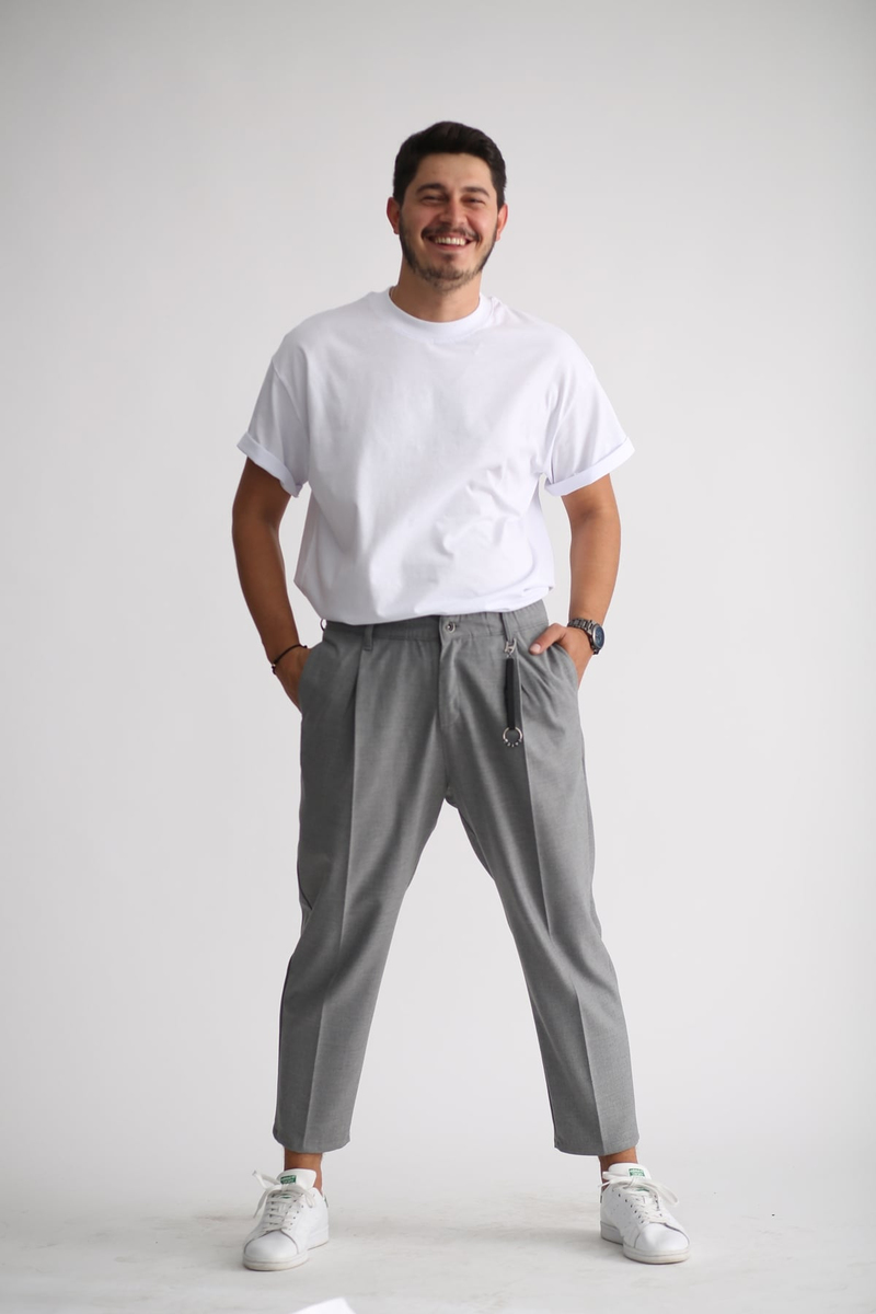 Gri Beli Lastikli Pantolon 3734-2