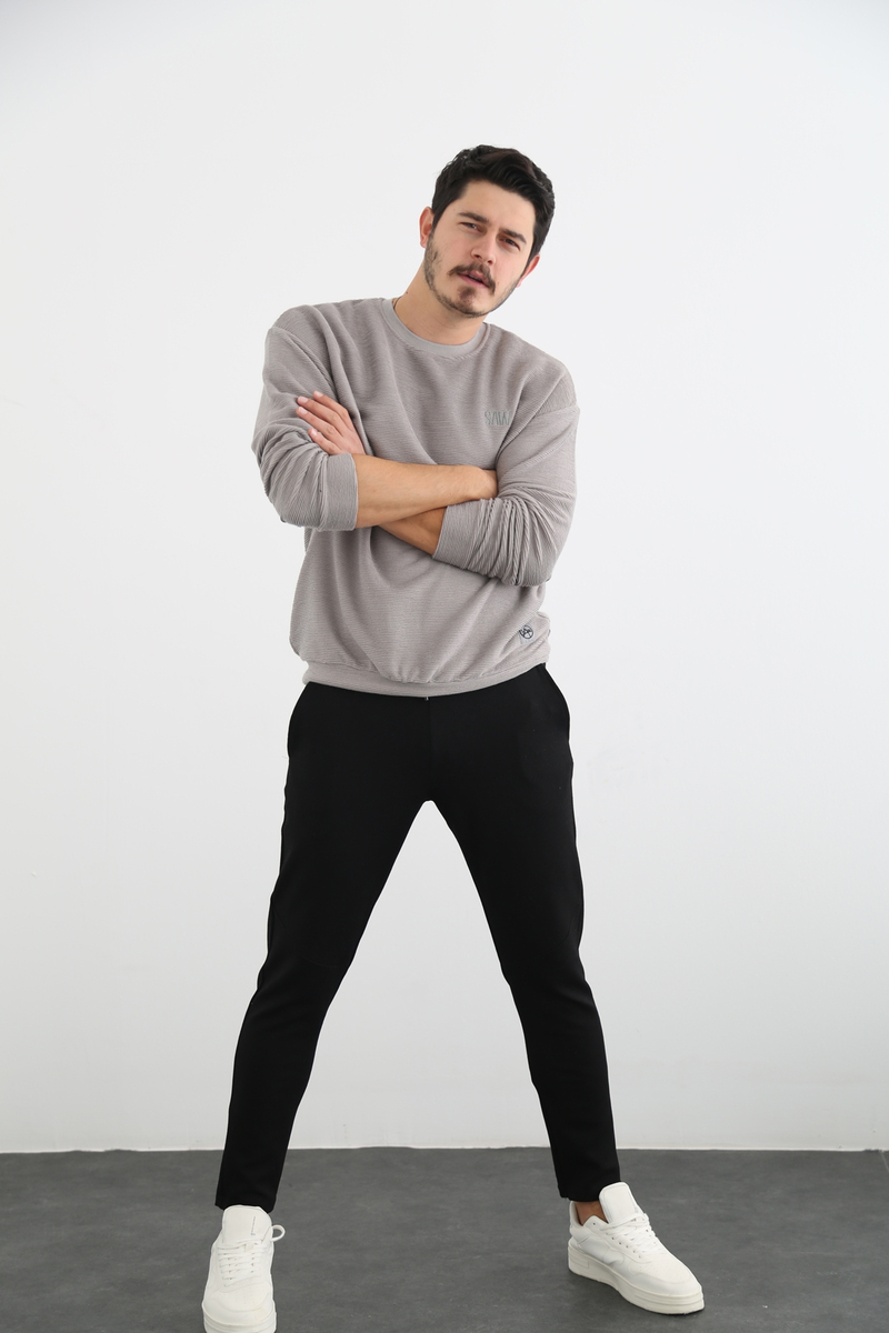 Gri Erkek Bisiklet Yaka Sweatshirt 21557