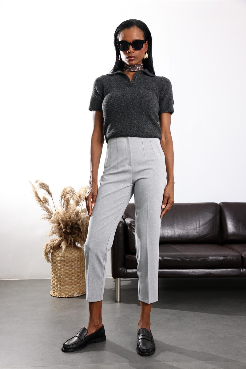 Gri Melanj Flatolu Pantolon 5113