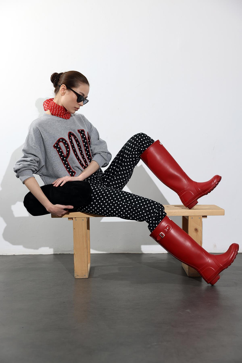 Gri Pois Yazı Baskılı Sweatshirt 01451