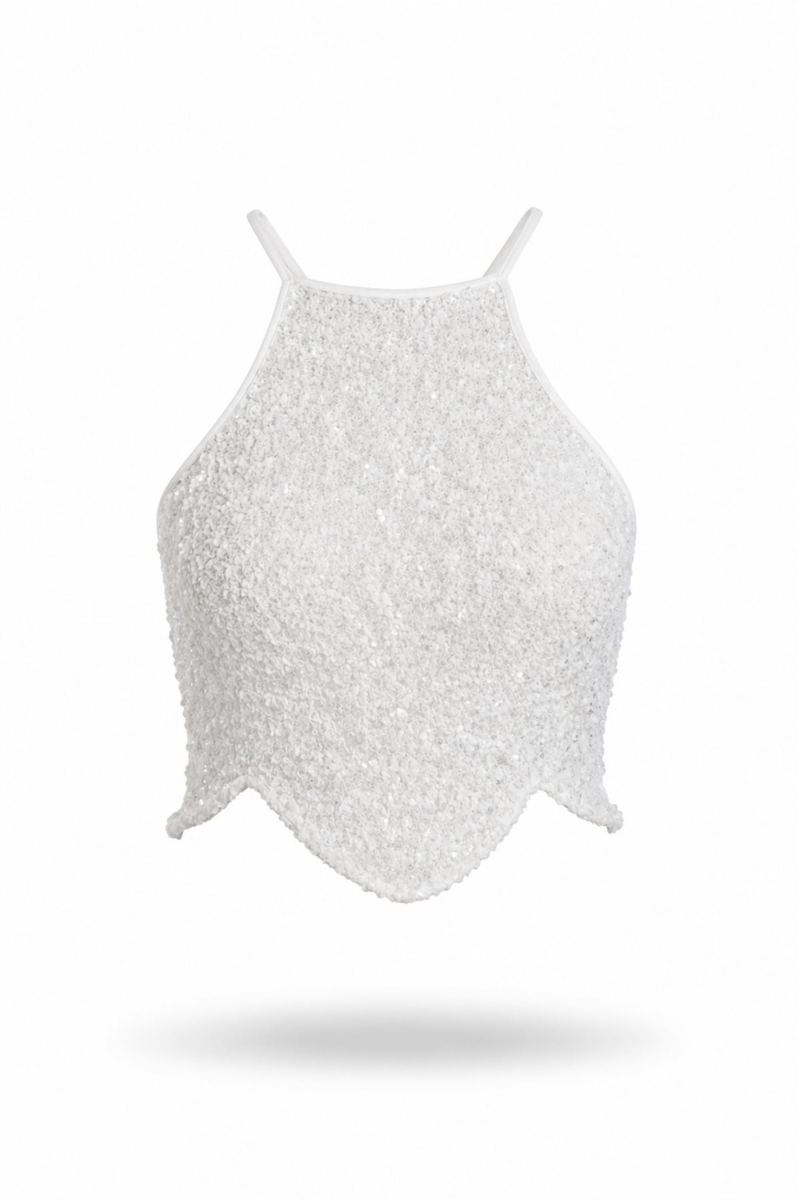 Gri Pullu Halter Yaka Bluz 071902