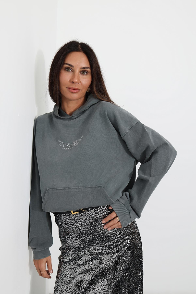 Gri Taş Baskılı Sweatshirt 82081