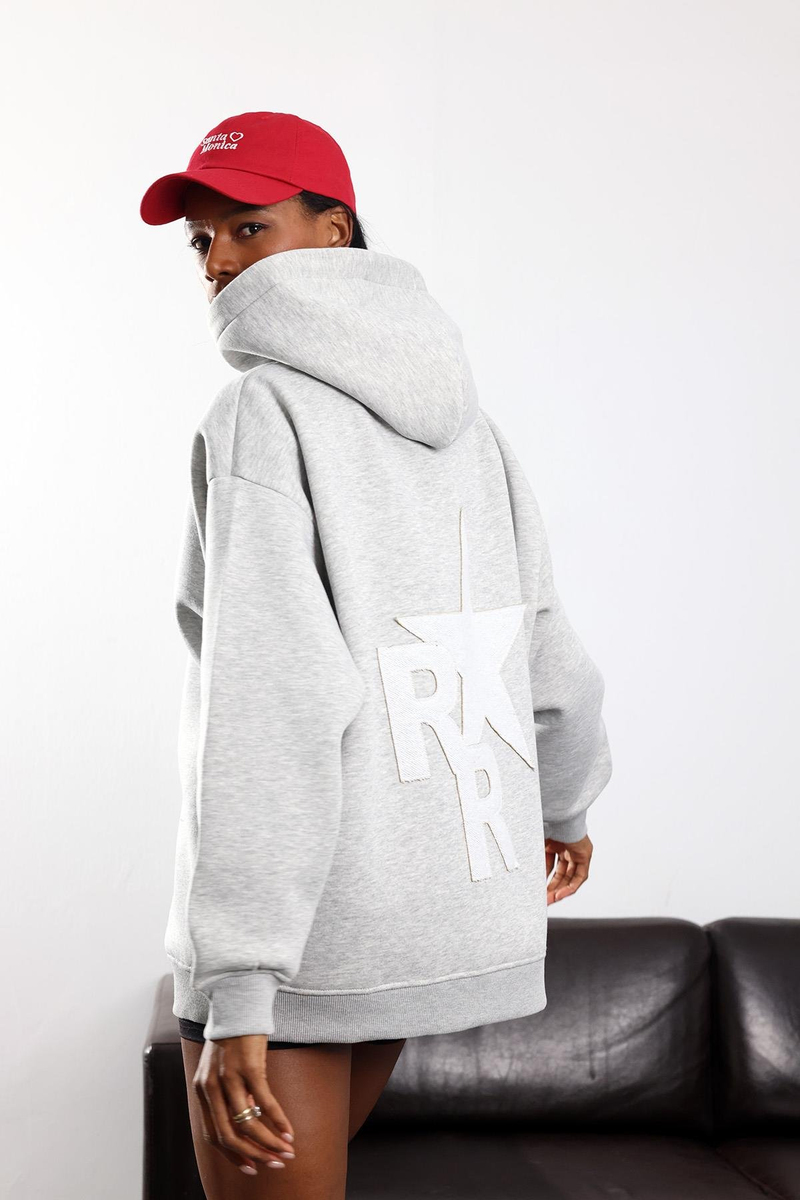 Gri Yıldız İşlemeli Şardonlu Sweatshirt 7538