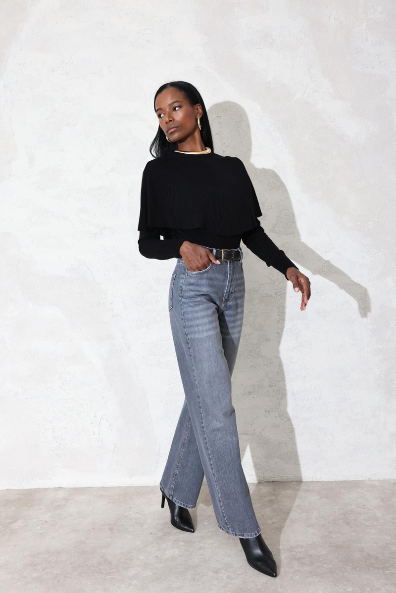 Gri Yüksek Bel Wide Leg Jean 7714