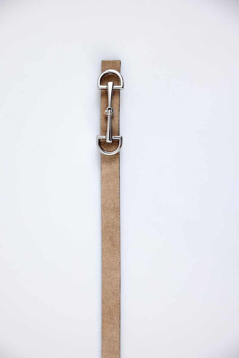 Gümüş Tokalı Açık Vizon Süet Binici Kemer 