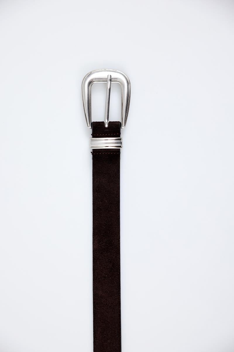 Gümüş Vintage Tokalı Acı Kahve Süet Kemer 