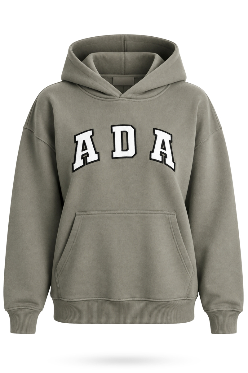Haki Ada Nakışlı Kapüşonlu Sweatshirt 
