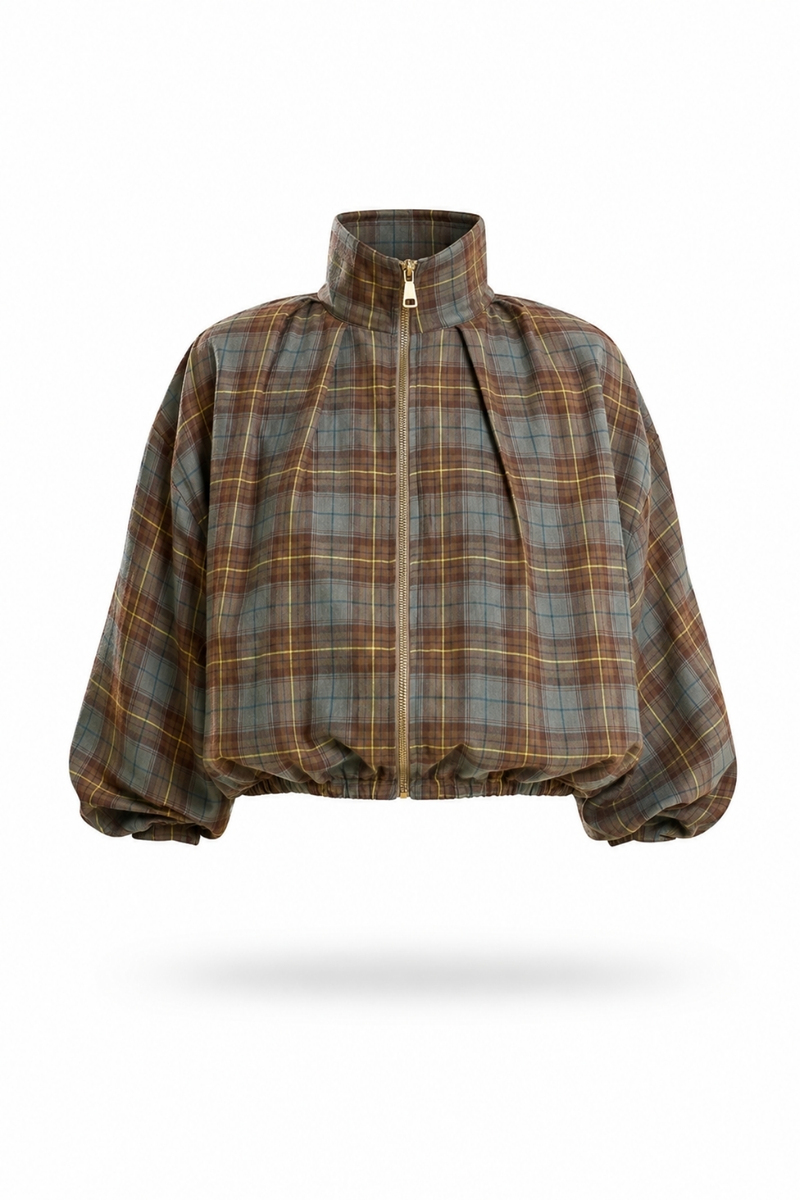 Haki Ekose Desen Bomber Ceket 9784