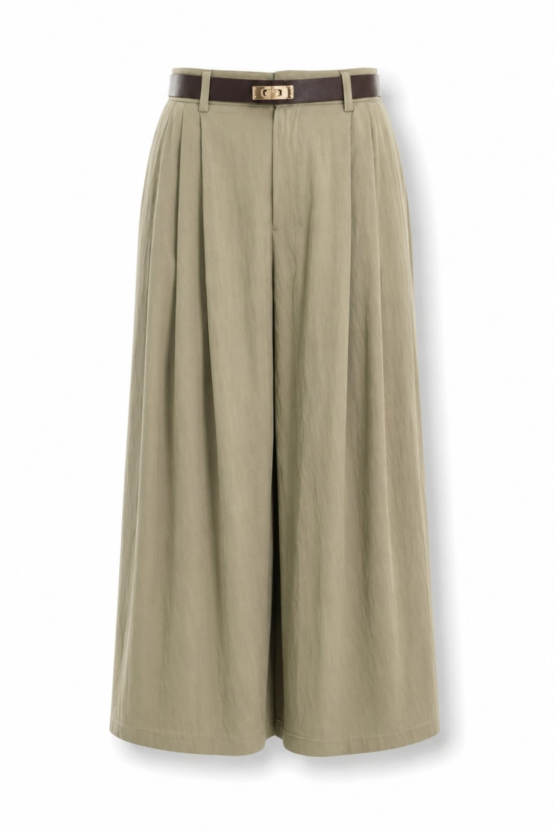 Haki Kemerli Pileli Pantolon 51419