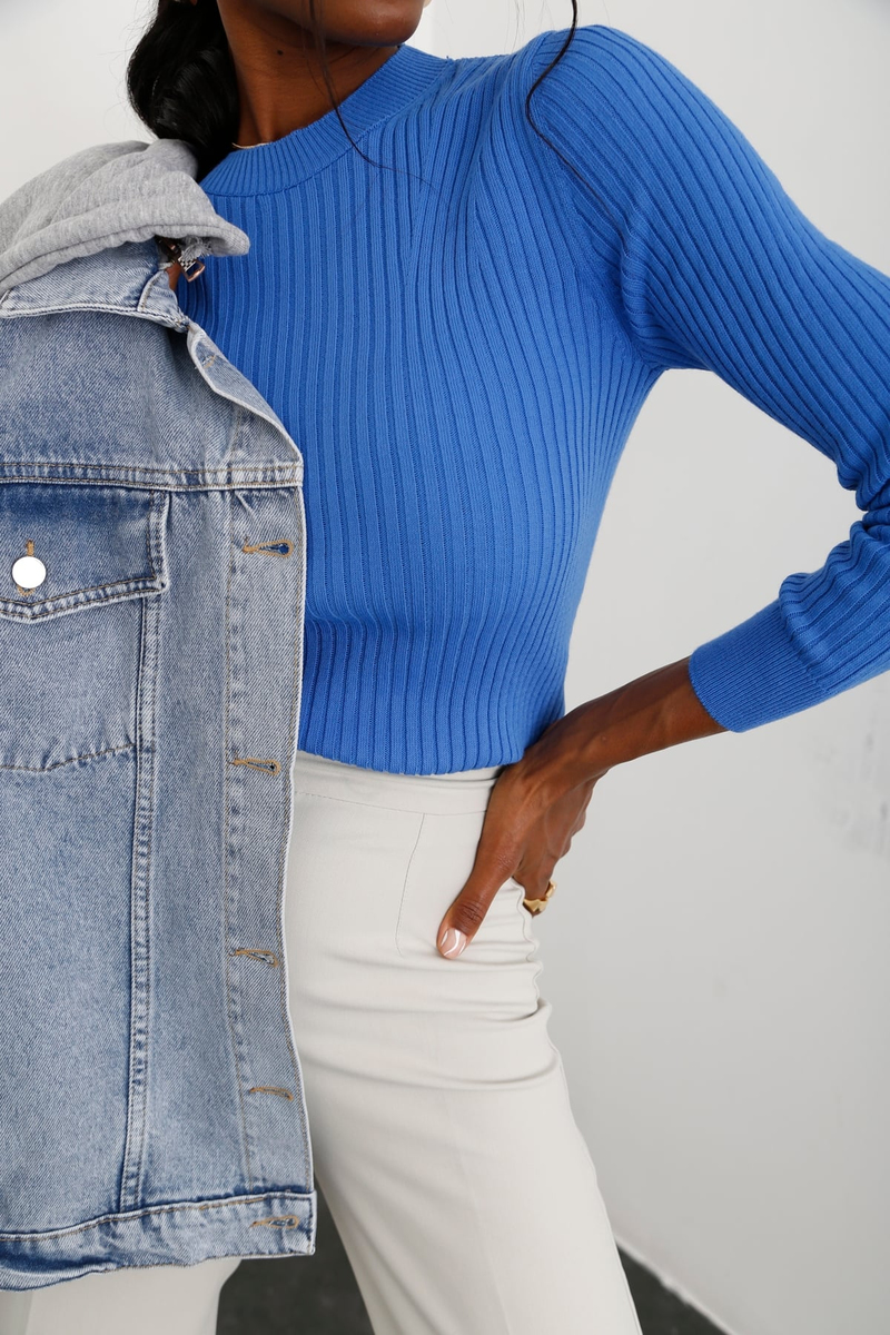 indigo Bisiklet Yaka Fitilli Triko 28033