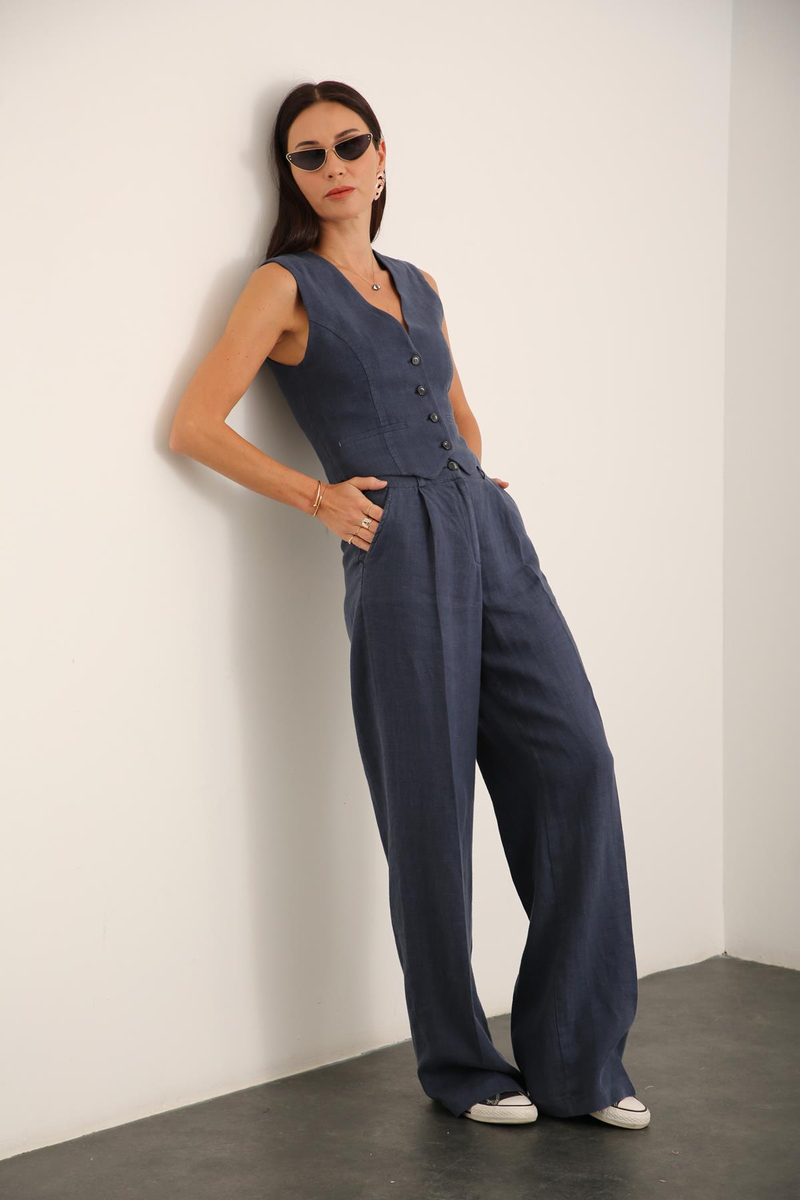 indigo Keten Palazzo Pantolon 1544