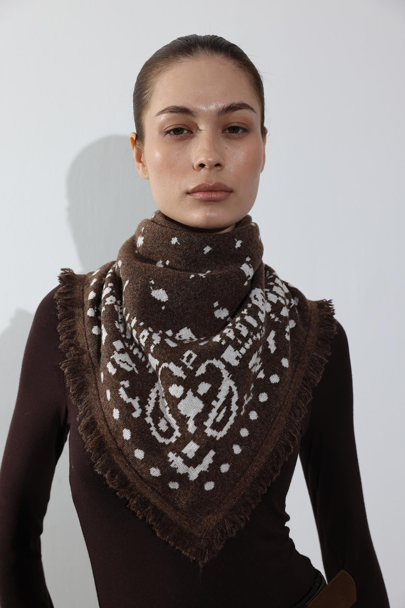 Kahverengi Desenli Küçük Boy Şal 261001