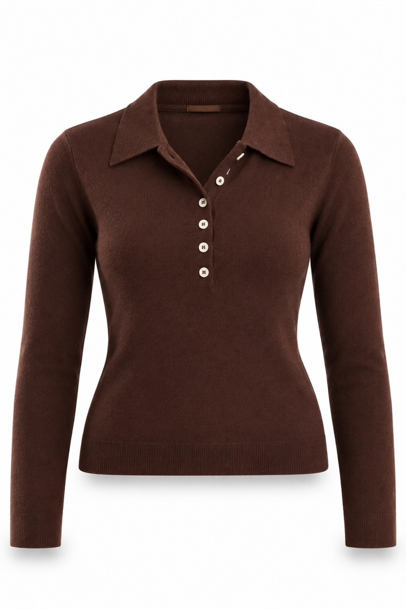 Kahverengi Düğmeli Polo Yaka Triko 5065