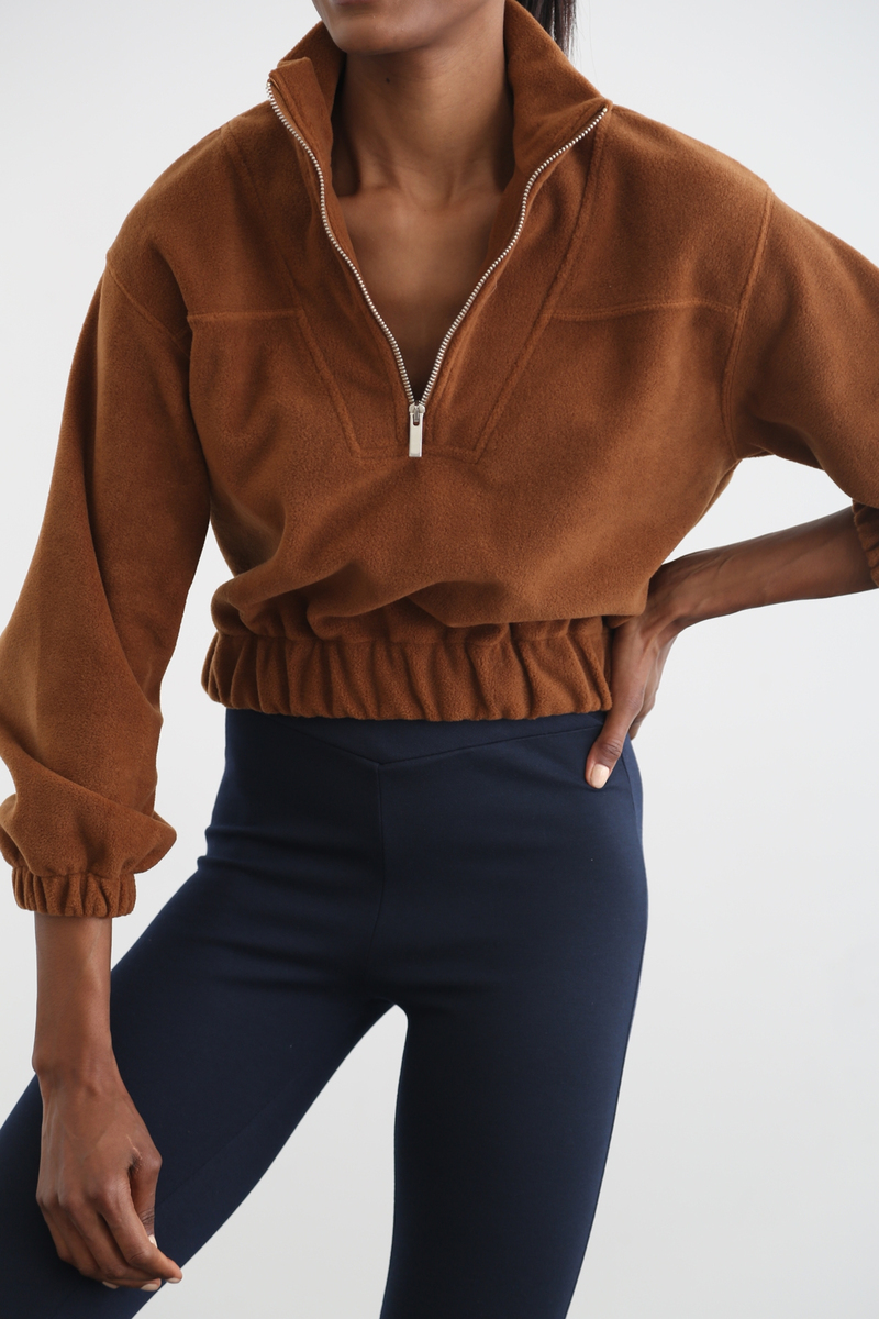 Kahverengi Fermuarlı Polar Sweatshirt 3406