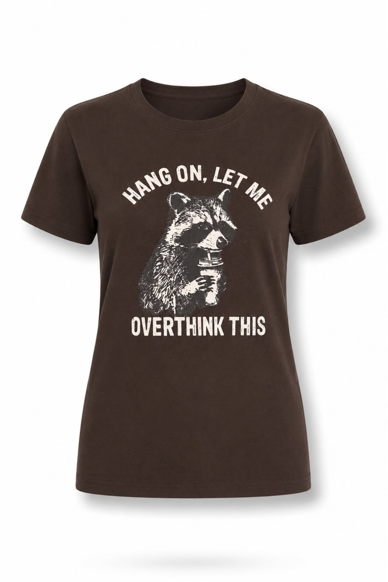 Kahverengi Hang On Let Me Baskılı Tişört 8468
