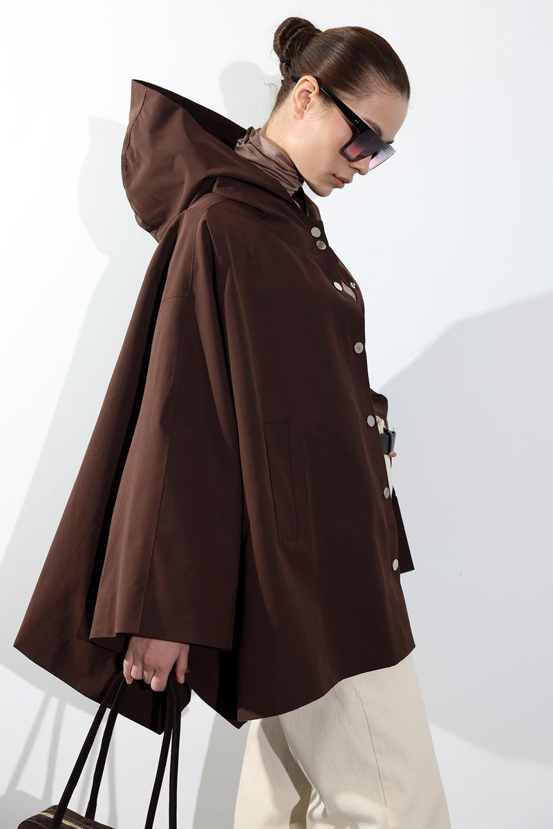 Kahverengi Kapüşonlu Panço 87145