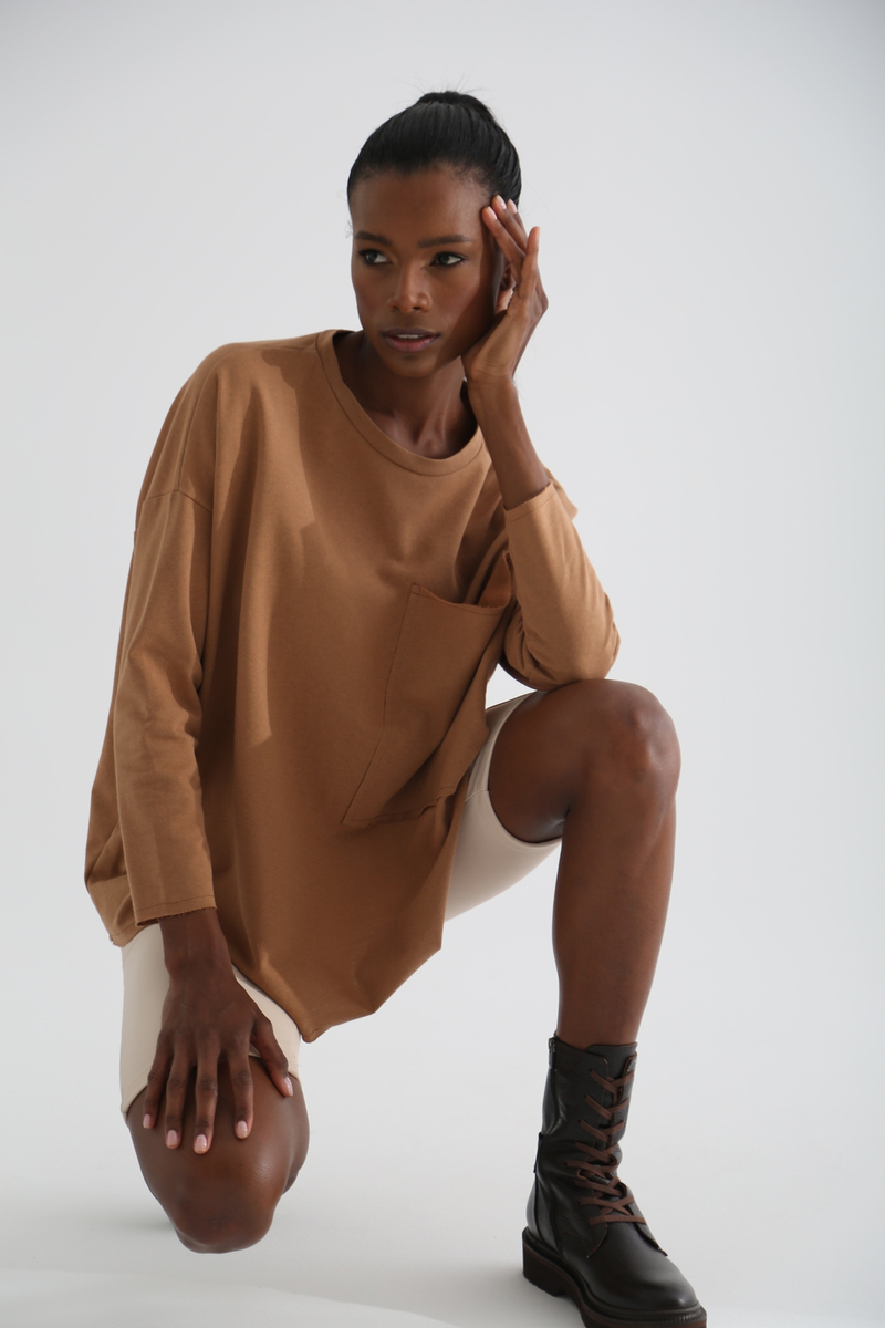 Kahverengi Kargo Cep Oversize Sweatshirt 1323