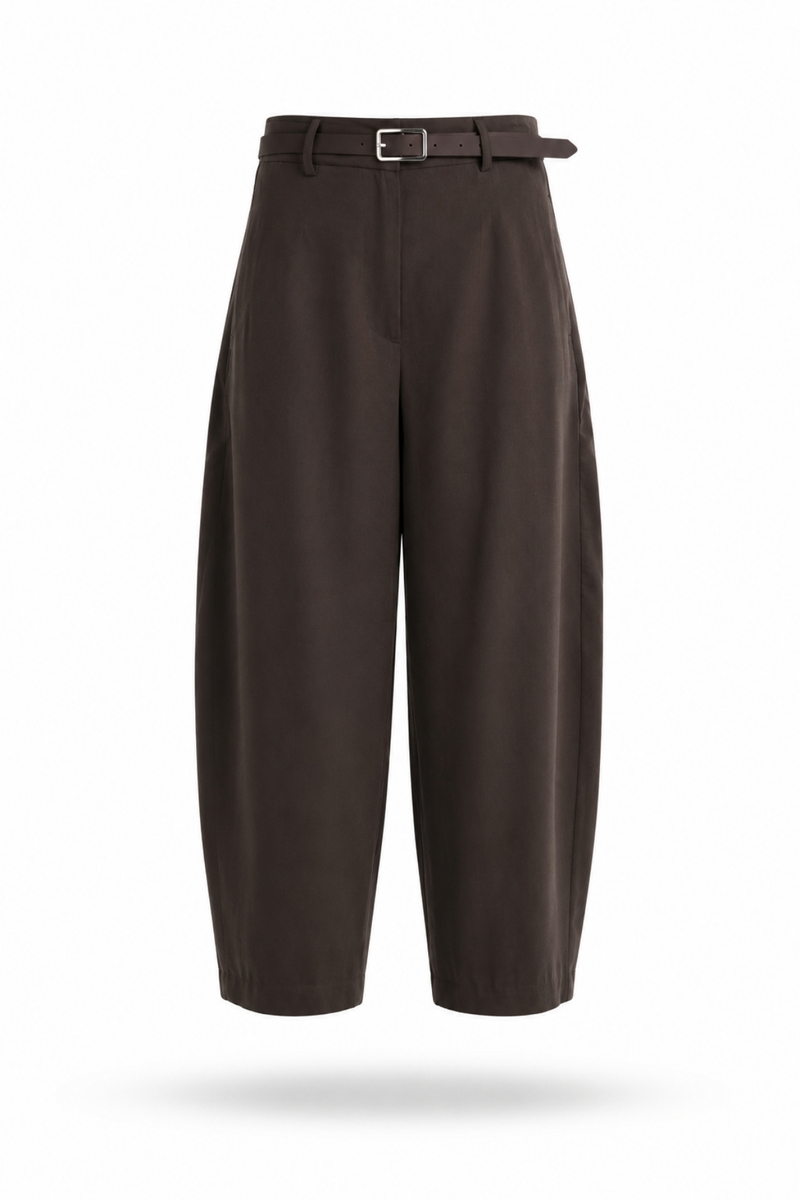 Kahverengi Kemerli Barrel Kesim Pantolon 444