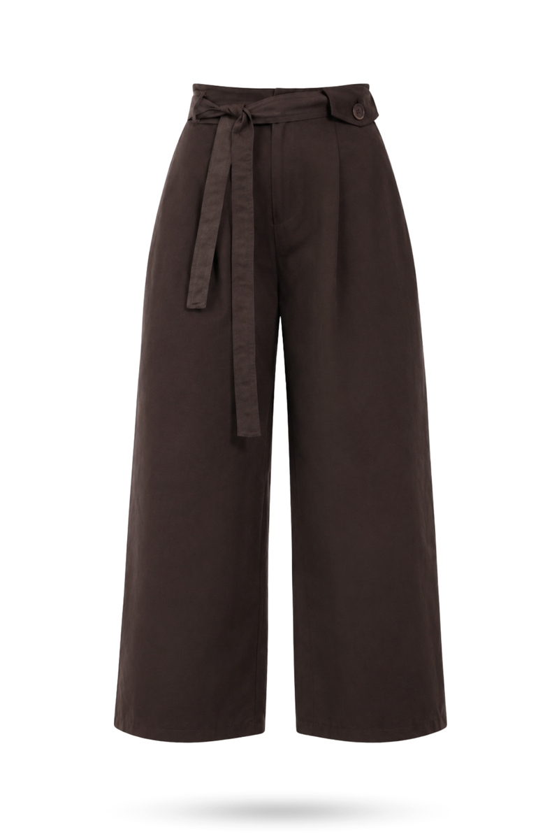Kahverengi Kuşaklı Geniş Paça Pantolon 51265