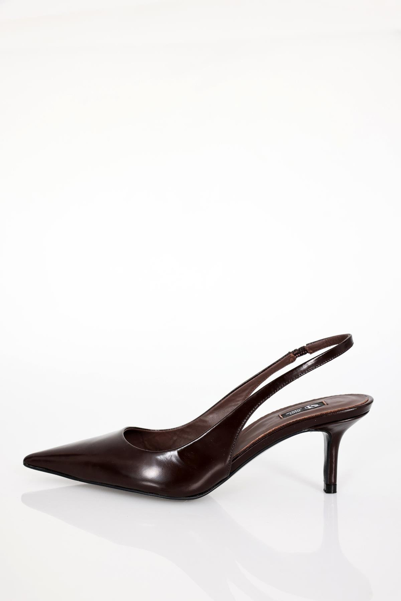 Kahverengi Sivri Burun Slingback 25149