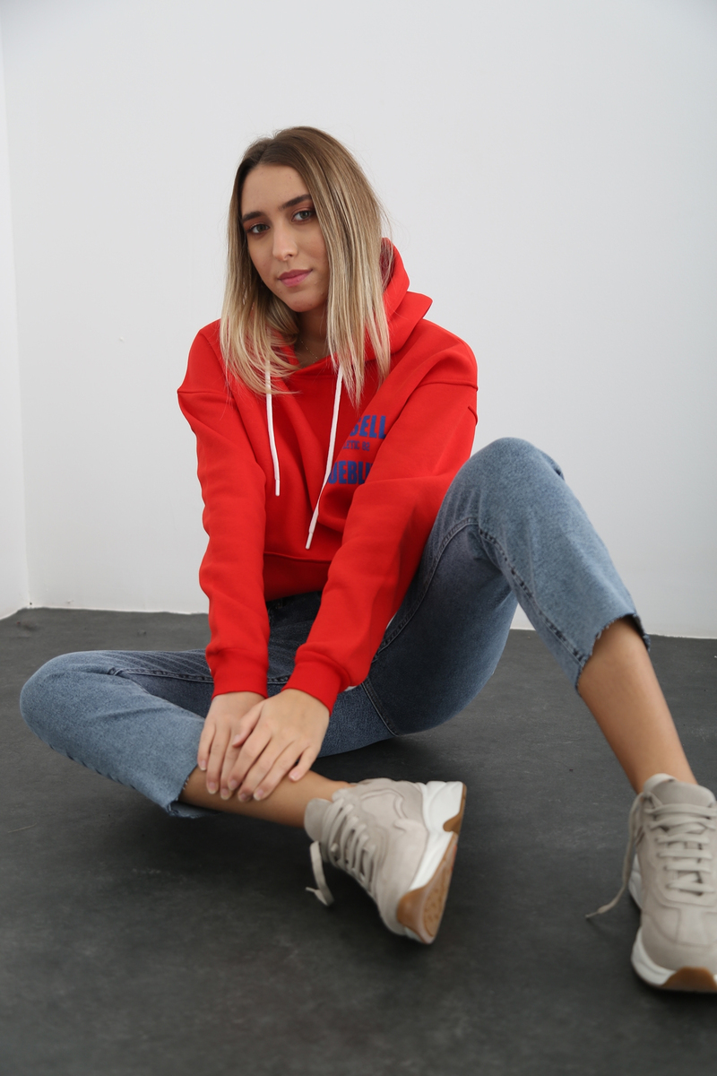 Kırmızı-Beyaz Russell Baskılı Sweatshirt 7323