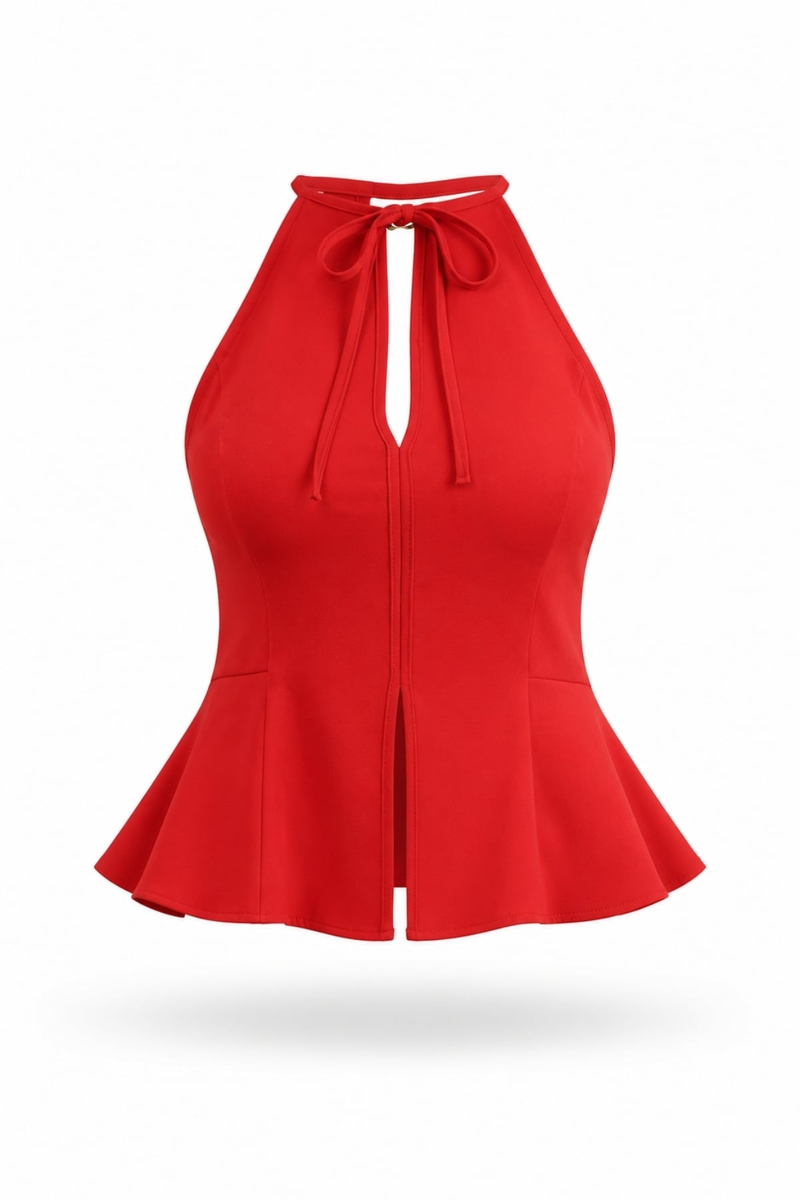 Kırmızı Halter Yaka Peplum Bluz 17767