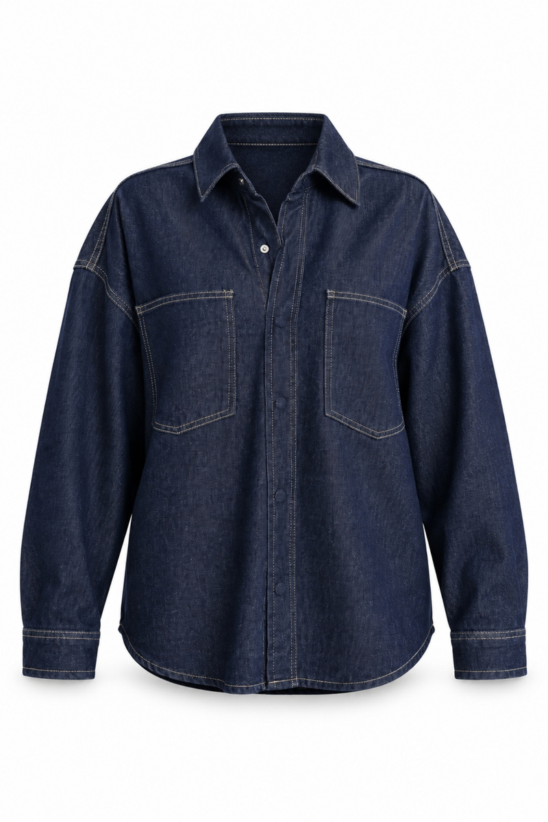 Koyu Lacivert Cepli Denim Gömlek 