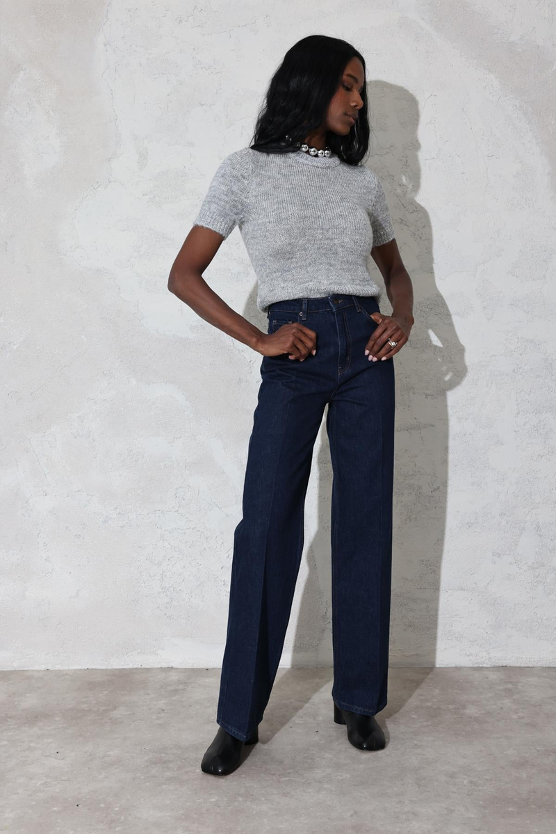 Koyu Lacivert Yüksek Bel Wide Leg Jean 7714