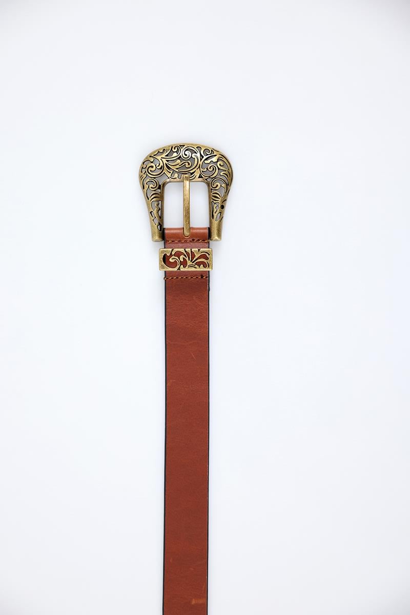 Koyu Taba Western Tokalı Deri Kemer 