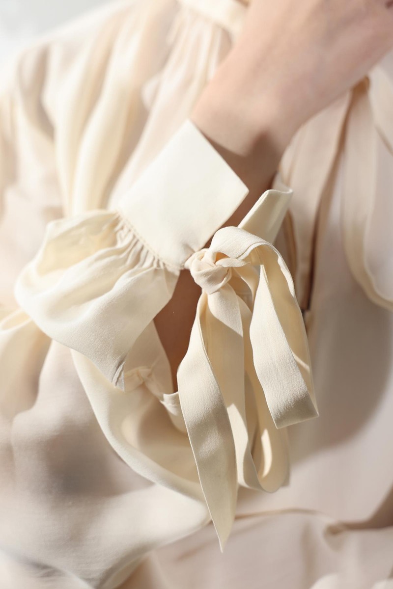 Krem Bağlama Detaylı Şifon Gömlek 4988