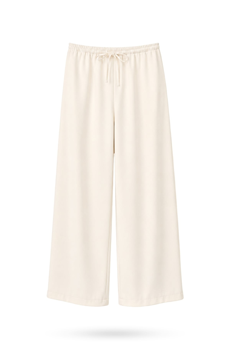 Krem Beli Lastikli Dökümlü Pantolon 18406