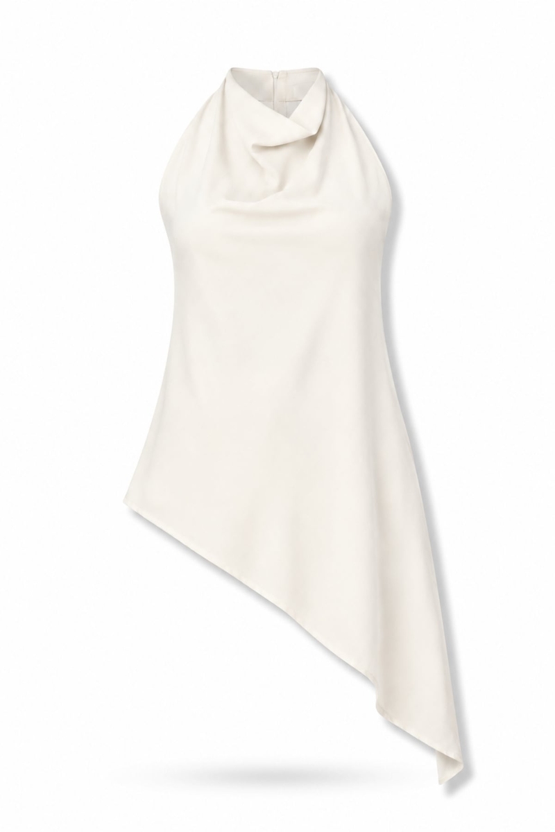 Krem Halter Yaka Asimetrik Bluz 18405