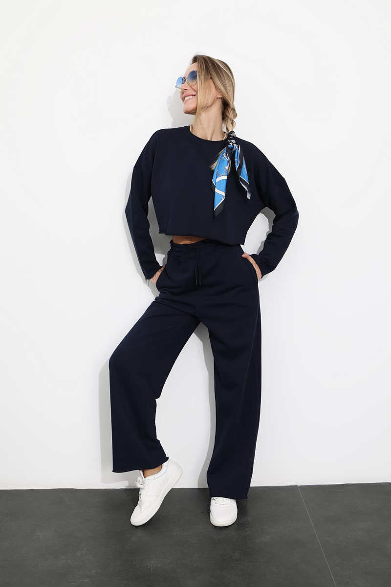Lacivert Altı Kesik Sweatshirt Eşofman Takım 1239