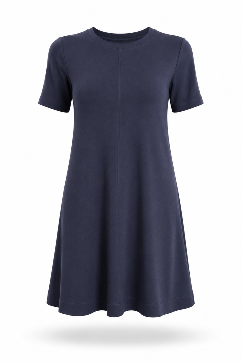 Lacivert Bisiklet Yaka Basic Elbise 
